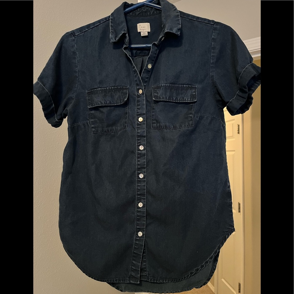 Denim Short Sleeve Button Up
